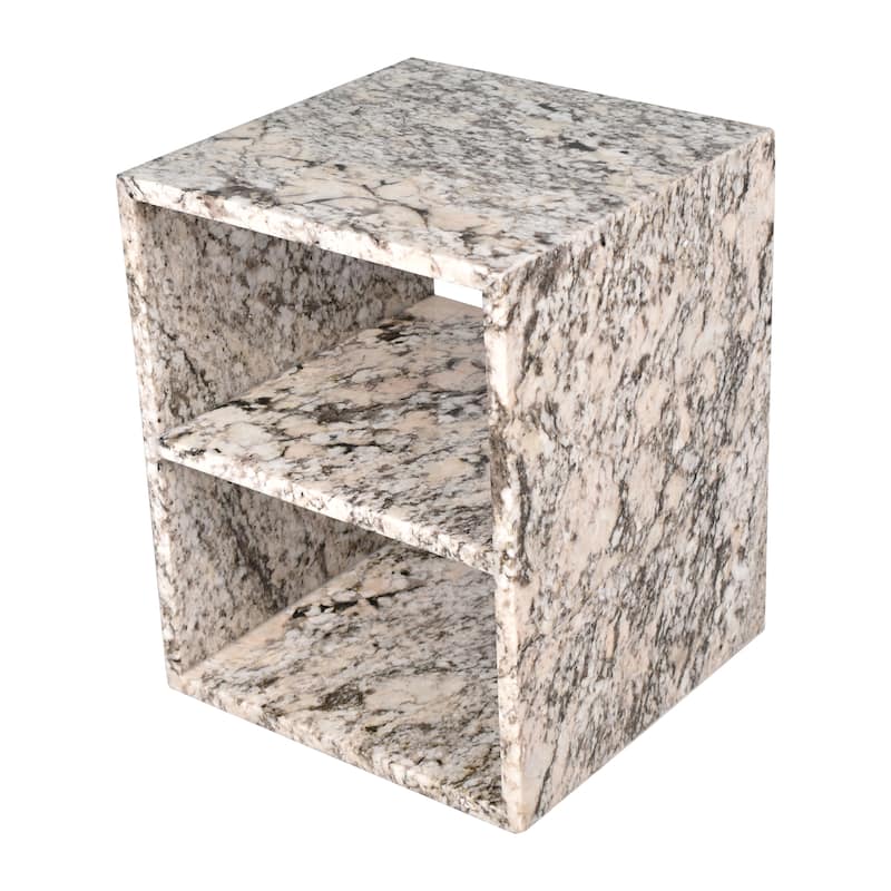 Atarah 20" Modern Natural Marble Handmade Rectangular 2-Shelf End Table, Beige/Dark Taupe, by JONATHAN Y.