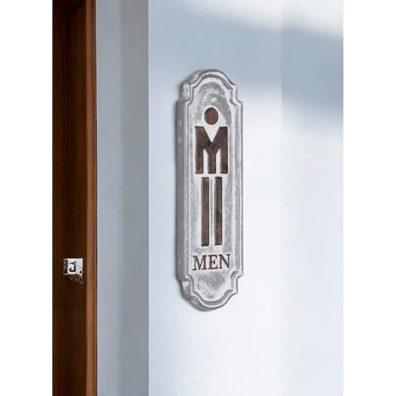 HomeRoots 12" X 4" Gray and Brown Handcrafted Mens Room Metal Wall Decor - Brown/Gray - 4 in. x 12 in.  x 0.5 in.