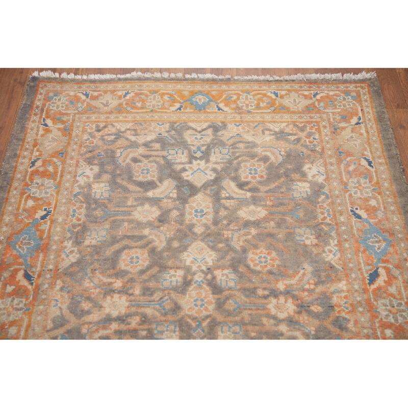 Hand Knotted Oriental 100% Wool Carpet Traditional All-Over Greys & Charcoal Mahal Runner Rug - 10' 2'' X 3' 7''