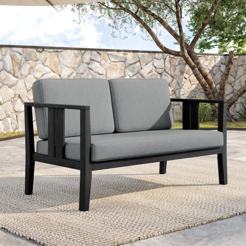 Outdoor Patio Wood Loveseat with Cushion