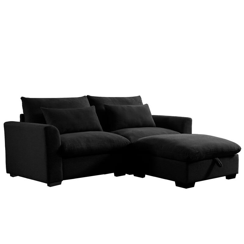 Multifunctional Loveseat Set with Storage Ottoman, Modern Sectional Sofa Corduroy Upholstered Couch with Pillows