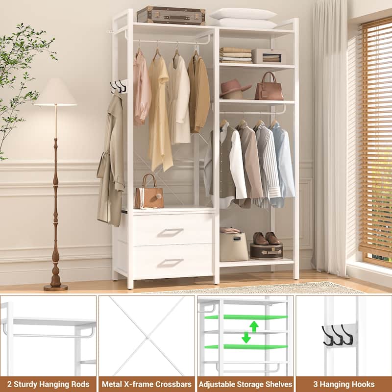 Garment Rack Heavy Duty Clothes Rack Free Standing Closet Organizer with Shelves and 2 hanging Rods
