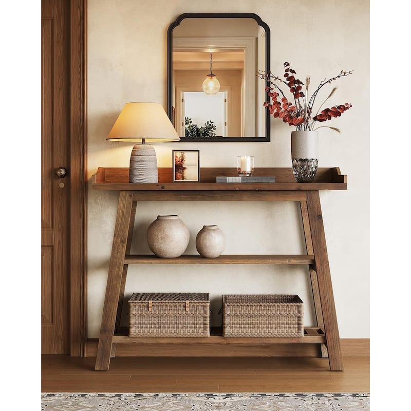 45 Inch Solid Wood Console Entryway Table, 3-Tier Narrow Sofa Tables with Storage - 45.28" L x 13.78" W x 36.22" H