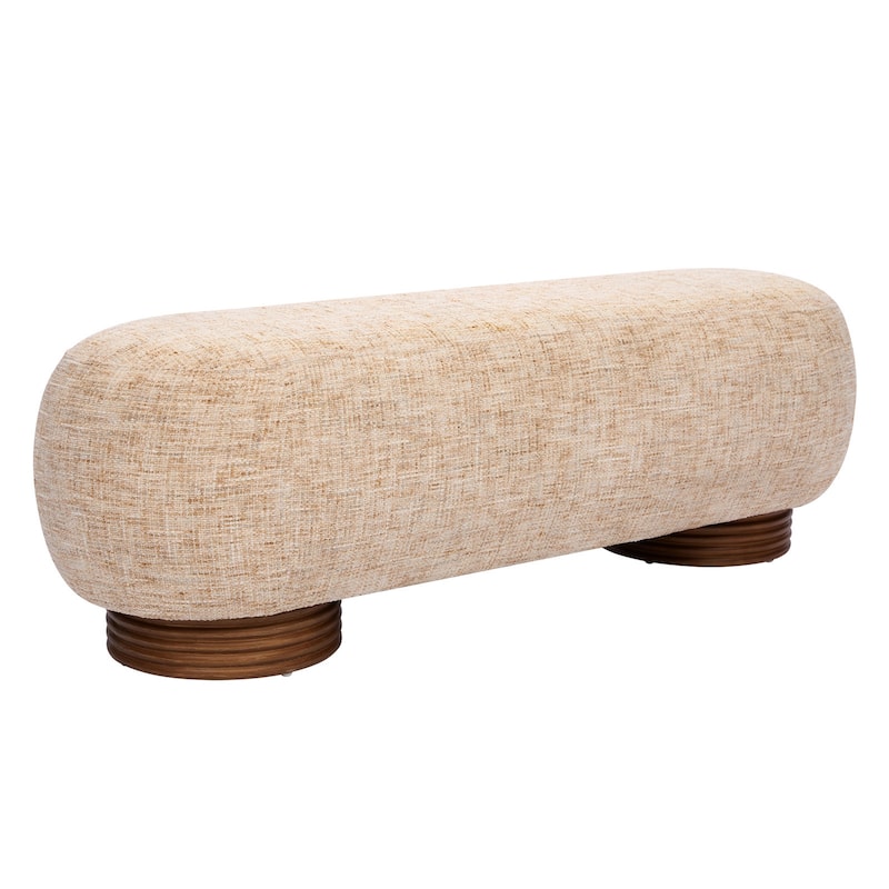 59-Inch Chenille Upholstered Ottoman Bench with Acacia Solid Wood Frame - 59.1"L x 19.1"H x 20.1"D