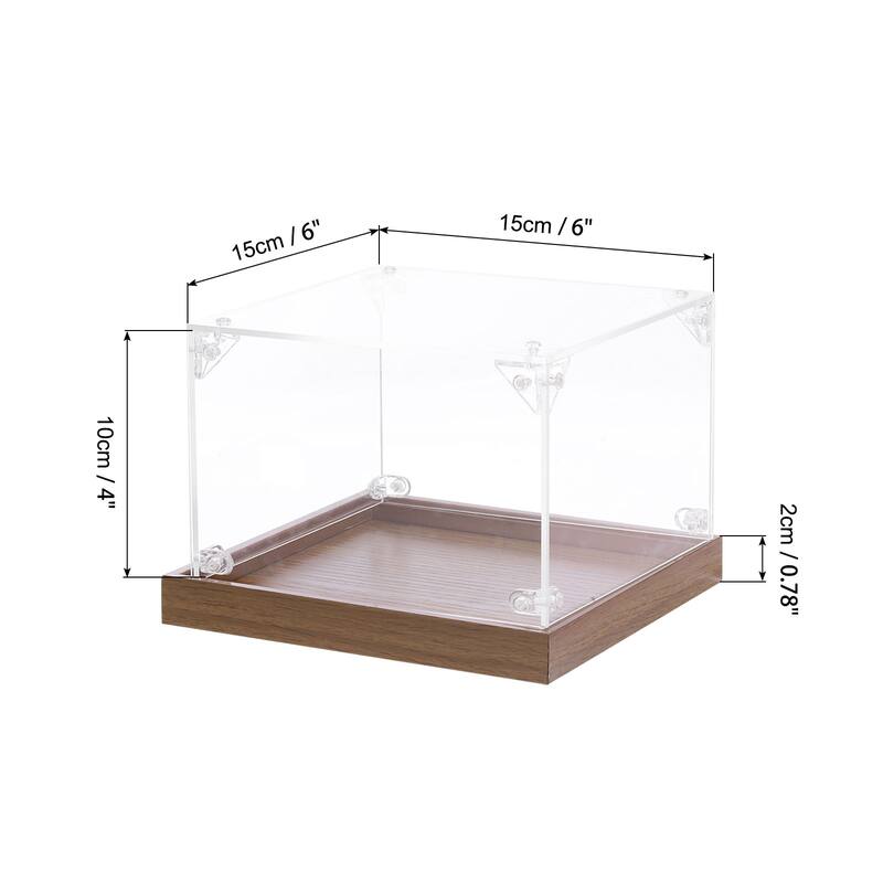 Acrylic Display Case, Display Box Assemble Dustproof Storage Organizer - Clear, Walnut color - 6"x6"x4"