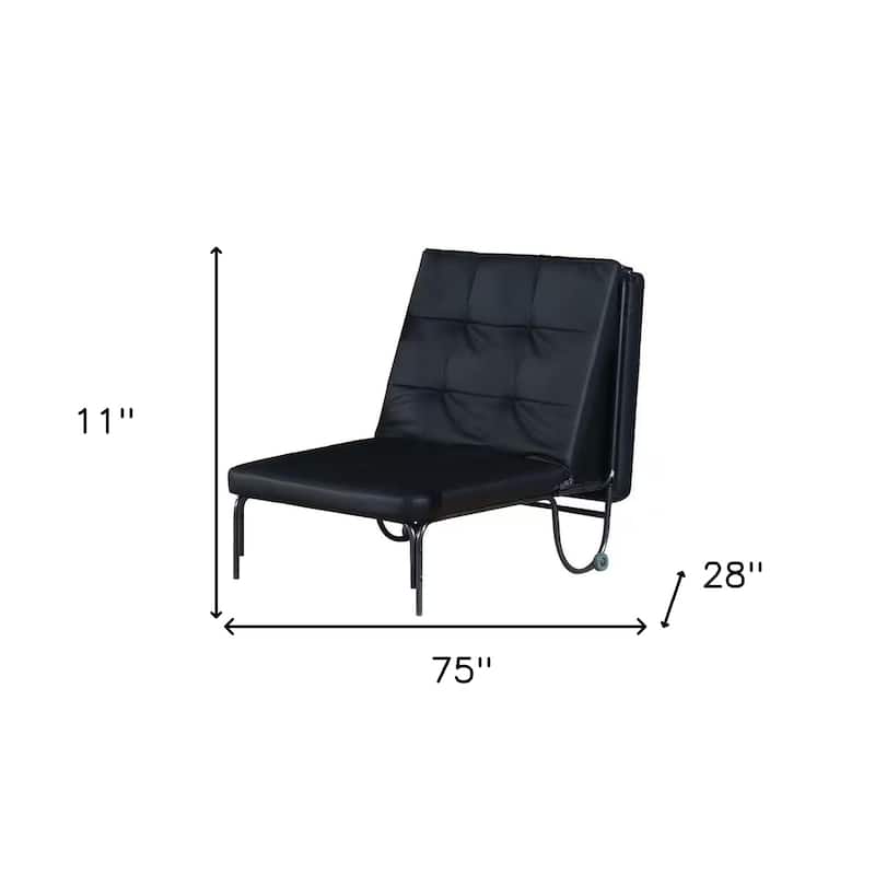 Black Faux Leather Tufted Convertible Sleeper Chair for Living Room - 75” x 28” x 11”