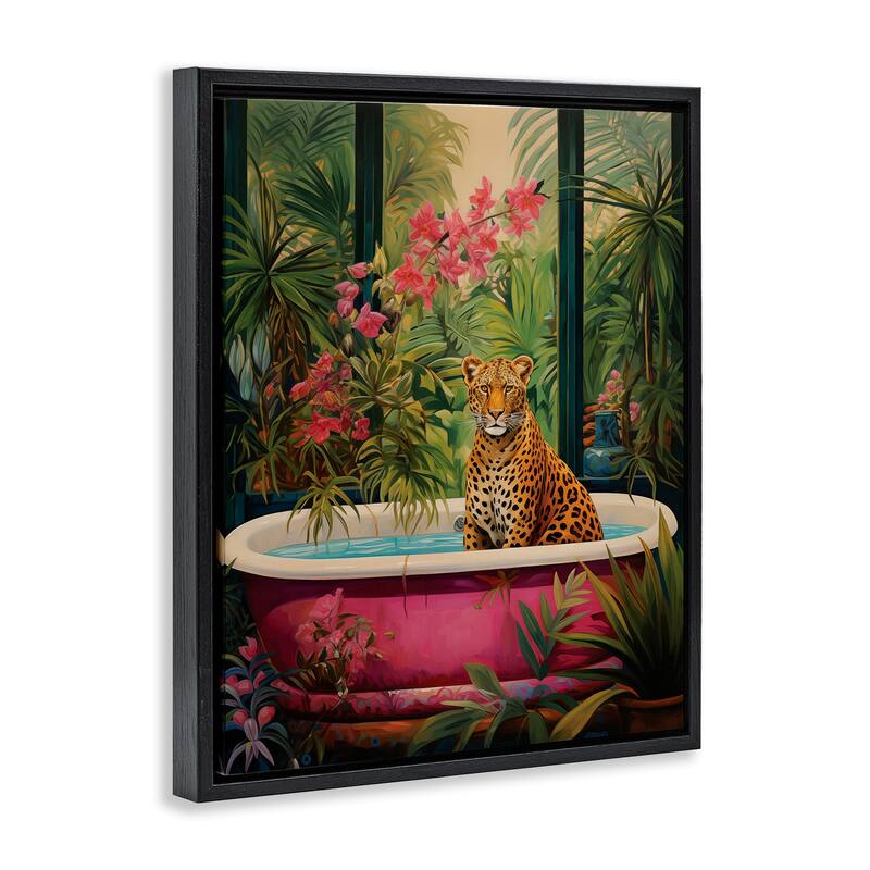 Stupell Leopard in Lush Tropical Bath Framed Floater Canvas Wall Art Design By Heidi Kuntz