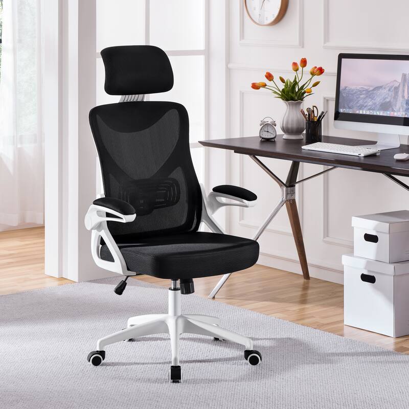 Yaheetech High Back Mesh Office Chair with Flip-up Armrest Ergonomic Desk Chair - N/A