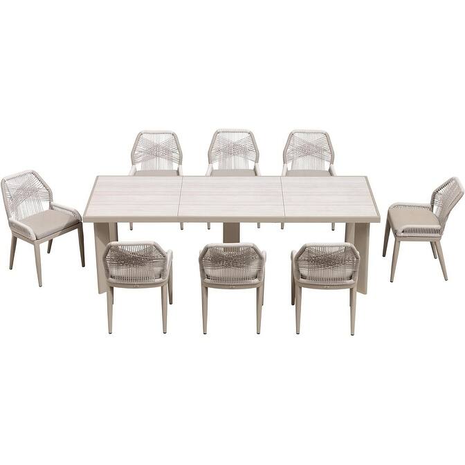 PURPLE LEAF Dining Set Patio Metal Rectangular Table and Wicker Rattan Chairs for Outside Porch Modern Outdoor Furniture Sets