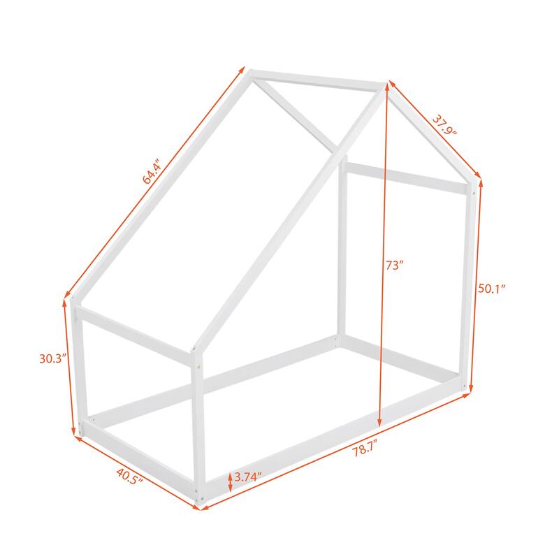 Twin Size House Bed Frame with Semi-Enclosed Design, Perfect for Kids