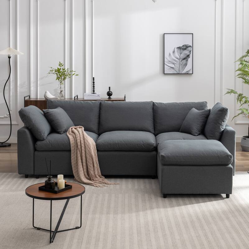 Upholstery Convertible Sectional Sofa, L Shaped Couch with Reversible Chaise - Dark Gery