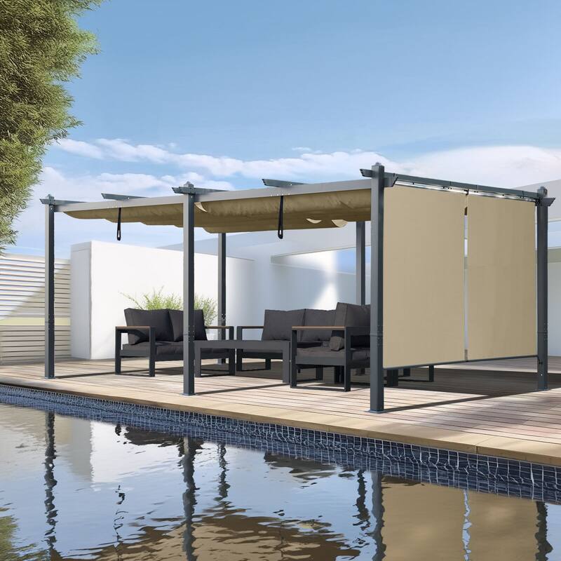 Aoodor Outdoor Pergola with Retractable Shade Canopy, Dark Gray Matte Aluminum Frame