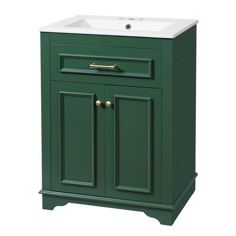 24" Bathroom Vanity with Integrated Ceramic Sink, Bathroom Cabinet with 2 Doors