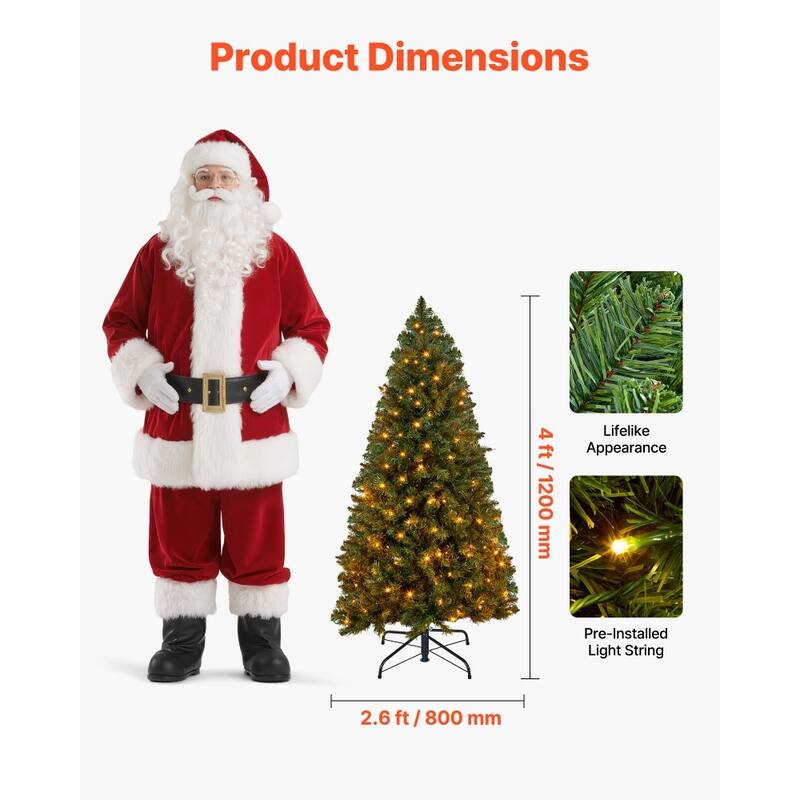 Green PVC and Iron 4x2.6 ft Pre-Lit Christmas Tree with 120 LED Lights and 8 Modes - 2.6 x 4 ft