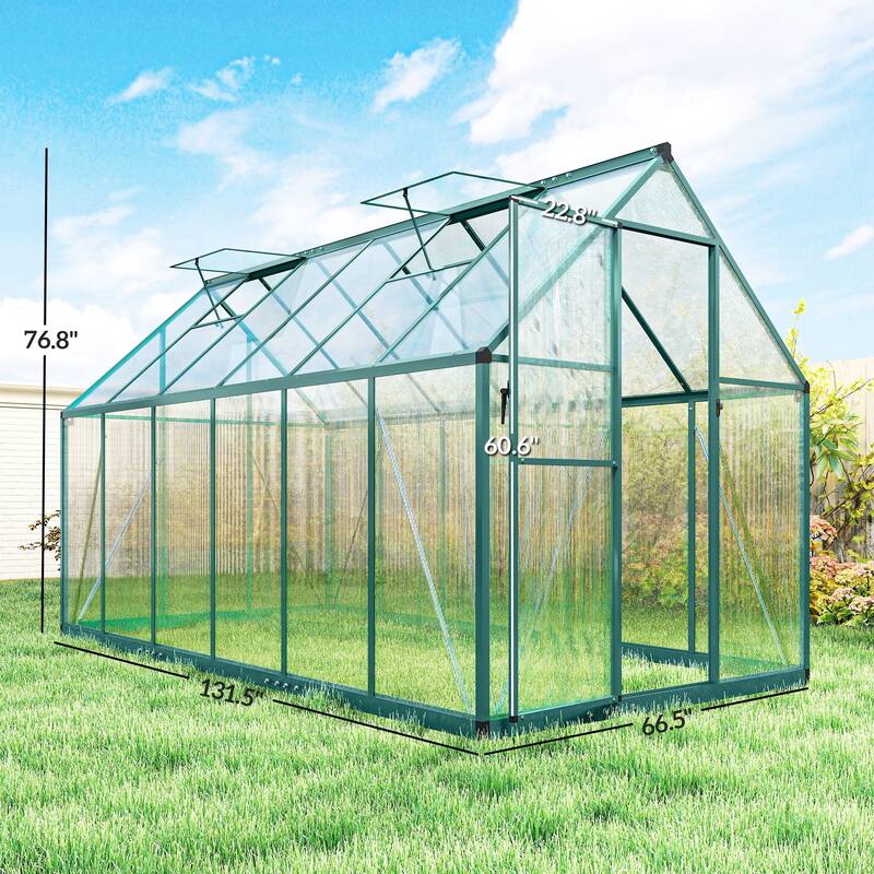 Outsunny 11x6 ft Polycarbonate Greenhouse with Swing Door and Two Adjustable Roof Vents, Aluminum Walk-in Greenhouse