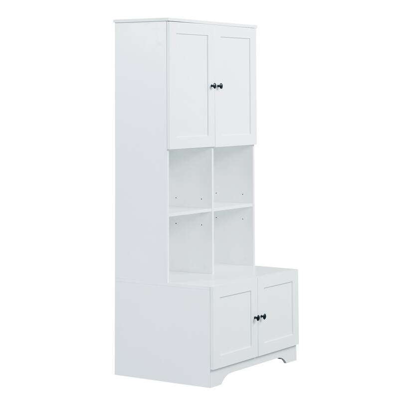 Elegant & Versatile Adjustable Storage Cabinet with 4 Separate Open Storage Compartments Plus Upper and Lower Cabinets