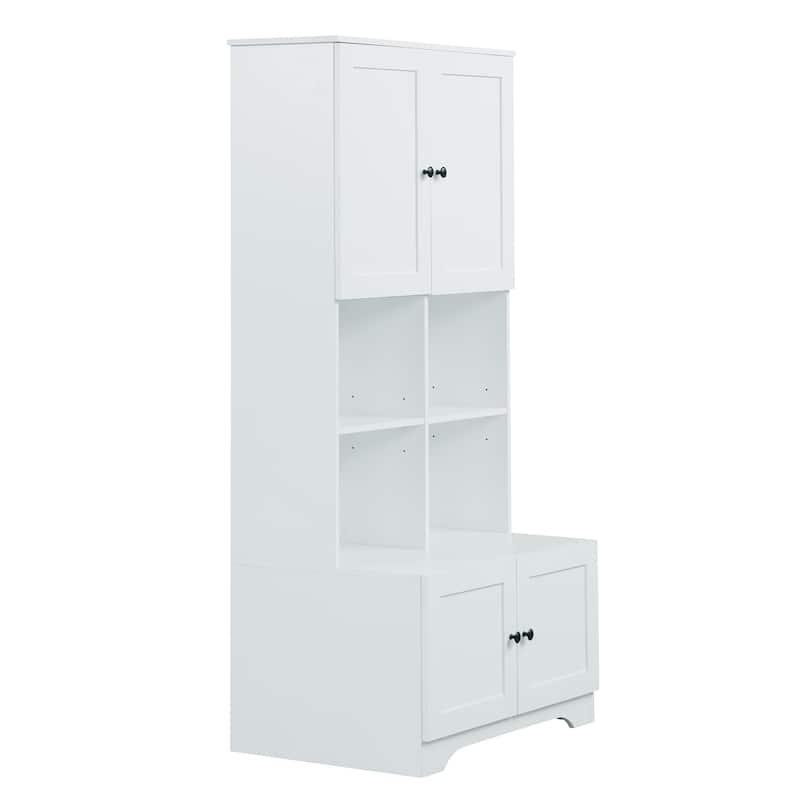 GDFStudio - Carter Tall and Wide Freestanding Storage Cabinet with 4 Doors and Adjustable Shelves, MDF