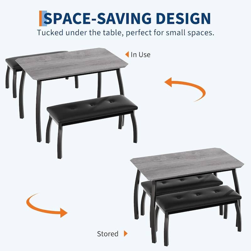 43.3" Kitchen Dining Table Set with 2 Upholstered Benches for Home Kitchen Dining