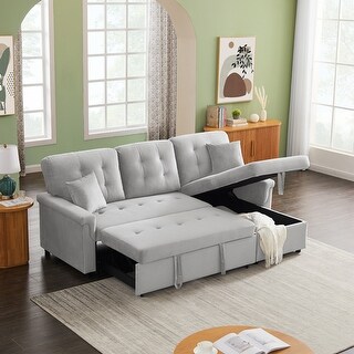 Velvet Reversible Sectional Sofa with Pull Out Sleeper Sofa - Bed Bath ...