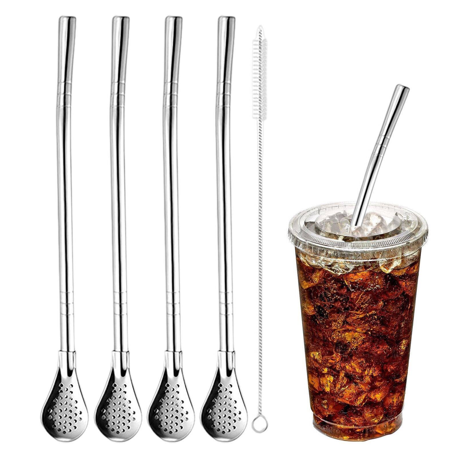 6Pack Reusable Stainless Steel Straws with Filter Spoon & 2 Brushes