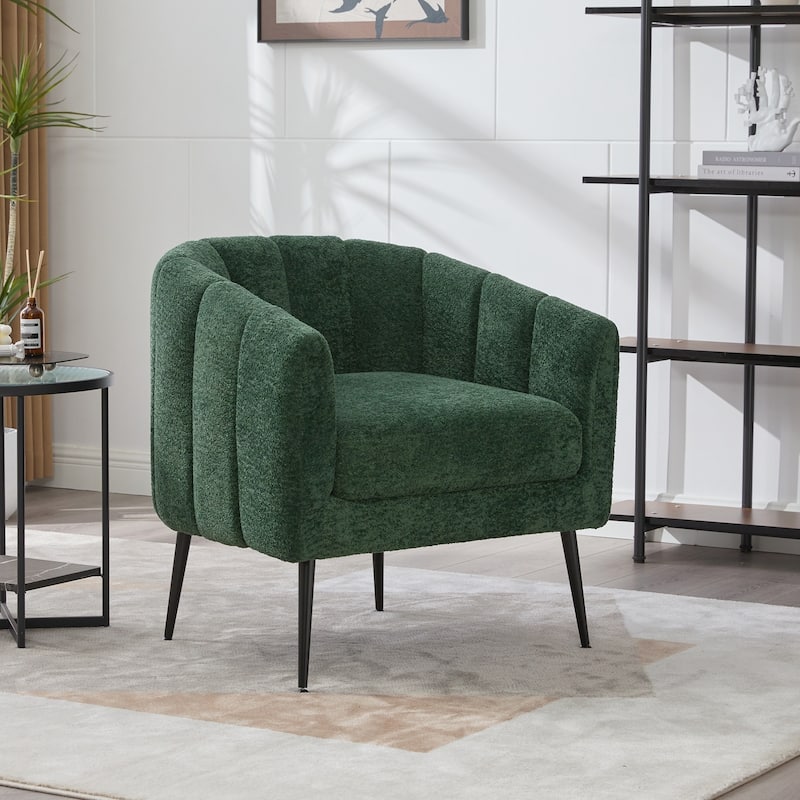 Modern Upholstered Vanity Barrel Accent Chair with Metal Legs, Lounge Chair Single Sofa Round Leisure Armchair