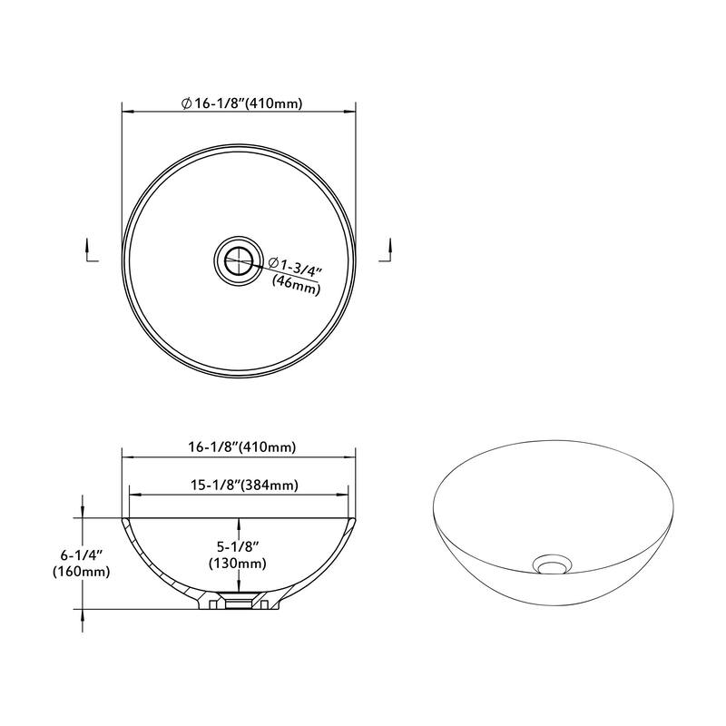Dowell Ceramic Vessel Sink, Round, Gloss White - 16Wx16Dx6H