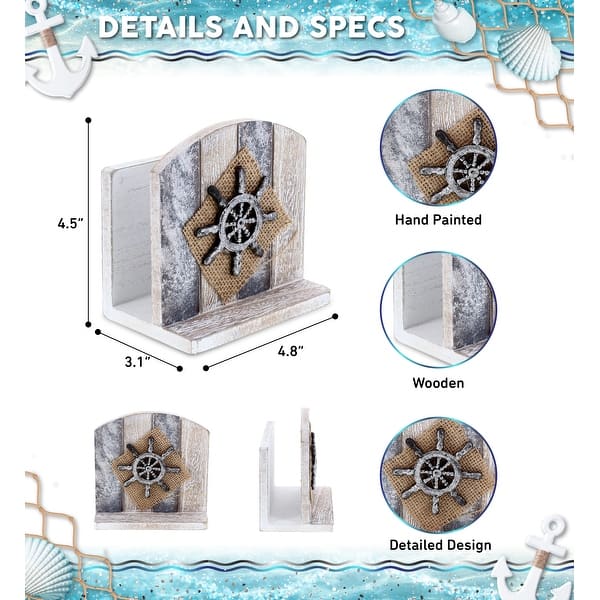CoTa Global Silver Sea Nautical Wooden Napkin Holder - Handmade - 4.8″Lx4.5″Wx3.1″H