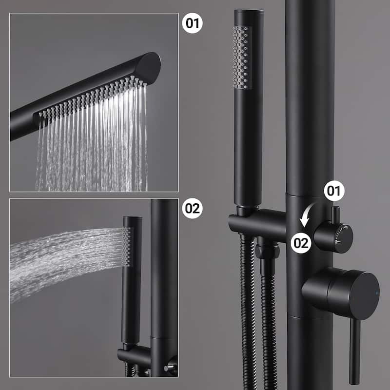 87.5"H Stainless Steel Freestanding Outdoor Shower with Handheld Shower