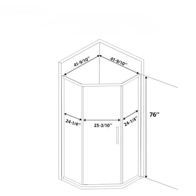 42"W x 76"H Diamond-Shaped Corner Shower Door with 8mm Tempered Glass & Matte Black Frame – Walk-Through Opening