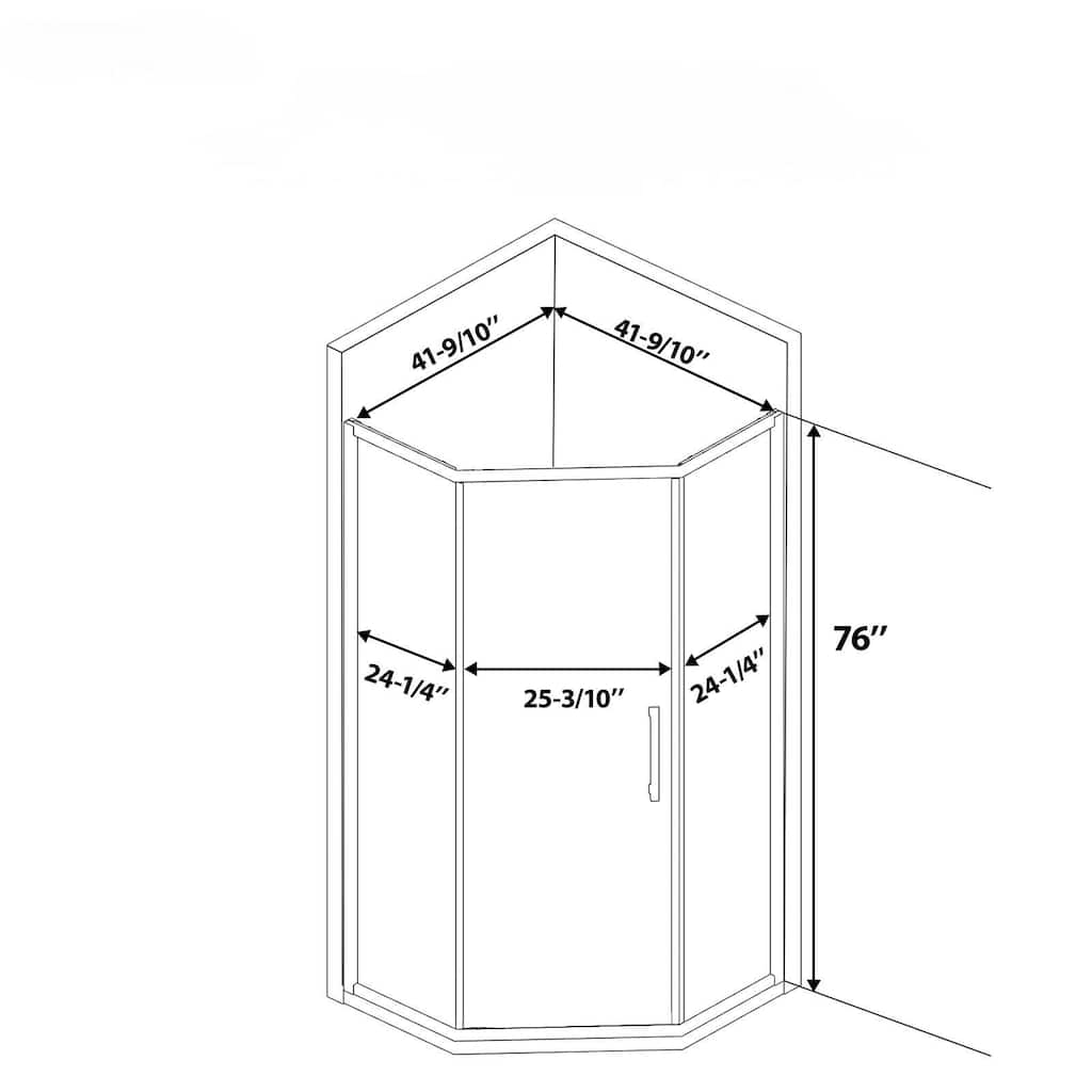 42"W x 76"H Diamond-Shaped Corner Shower Door with 8mm Tempered Glass & Matte Black Frame – Walk-Through Opening
