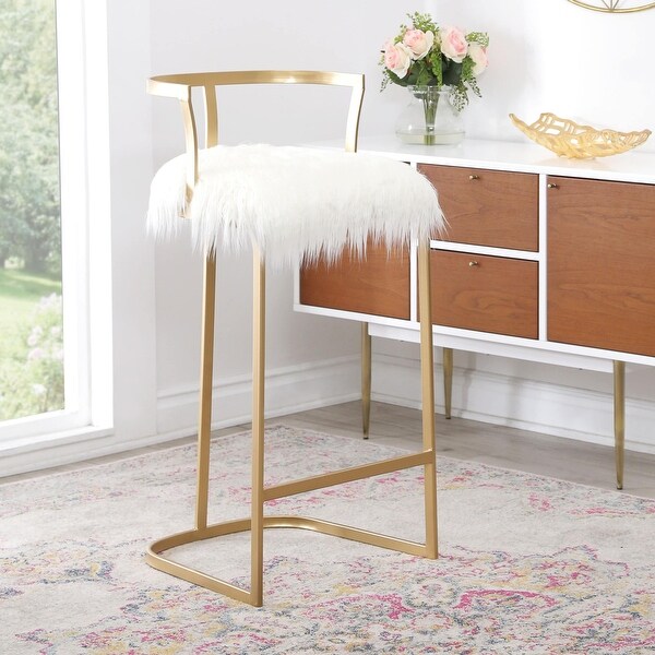 Abbyson Zoe Ivory Faux Fur 30 Inch Matte Gold Bar Stool - Bed Bath
