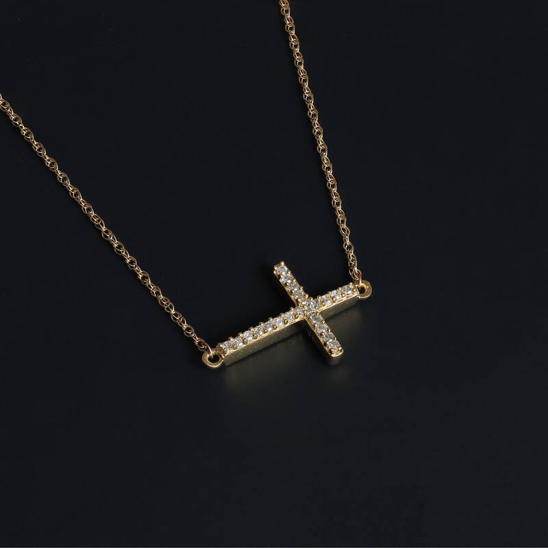 10K Gold 1/20ct TDW Diamond Cross Pendant Necklace for Women - Yellow - Yellow