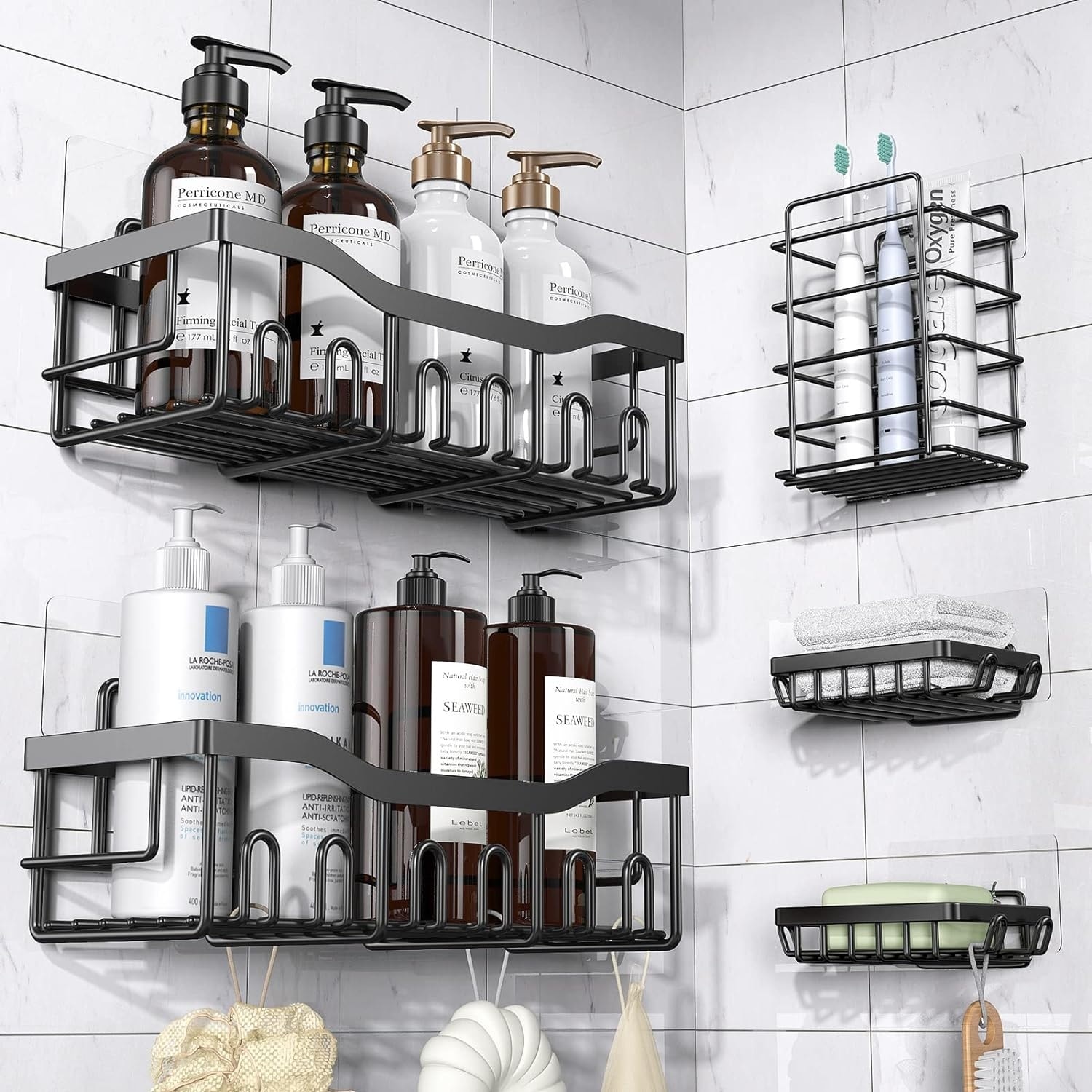 Adhesive Shower Corner Organizer Shelves, No Drilling Stainless