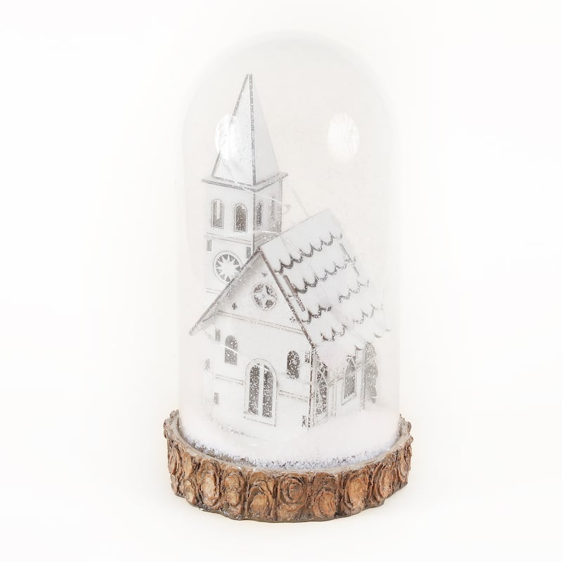 Christmas Snowy White Church Glass Dome Lantern