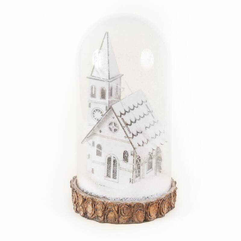 Christmas Snowy White Church Glass Dome Lantern
