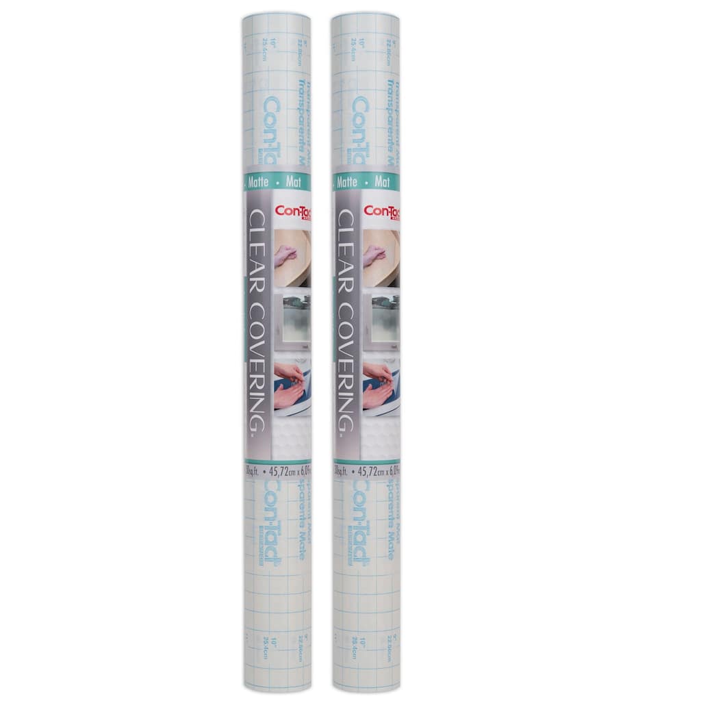 Con-Tact Brand Clear Cover Adhesive Covering, Clear, 18" x 16 ft, Matte, Pack of 2