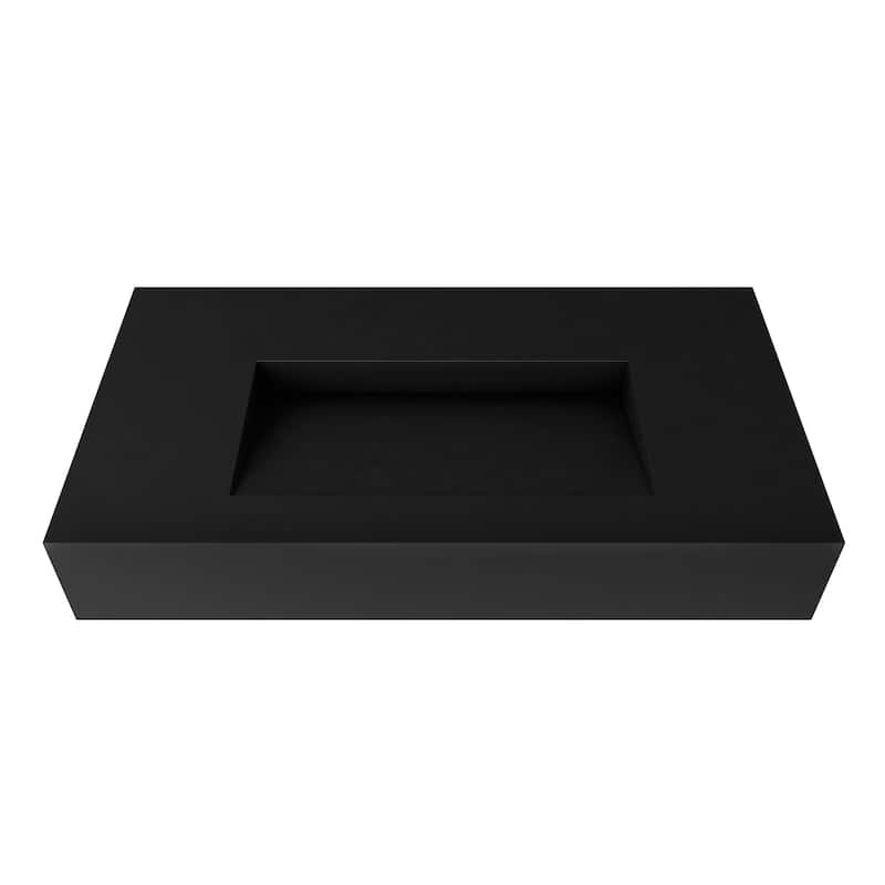 Pyramid Solid Surface Wall-Mounted Bathroom Sink - 36" No Faucet Hole - Black