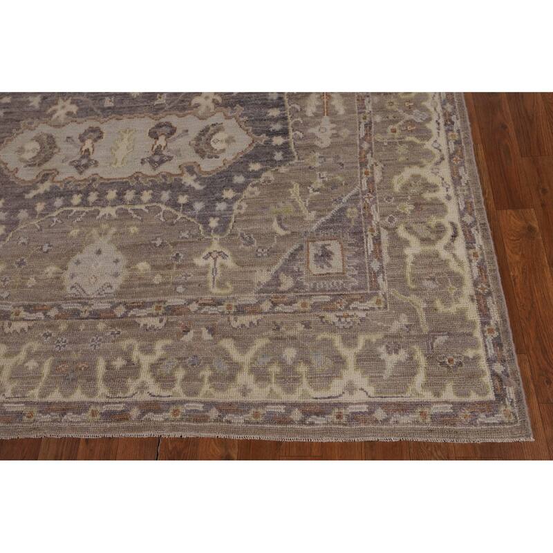 Vegetable Dye Oushak Turkish Area Rug Grey Hand-Knotted Wool Carpet - 6'1"x 9'0"