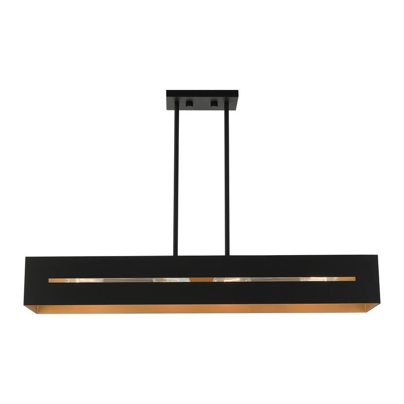 Livex Lighting 4-light Textured Black Linear Chandelier, 45957-14 - 36" L x 8" W x 12" - 42" Adj. H