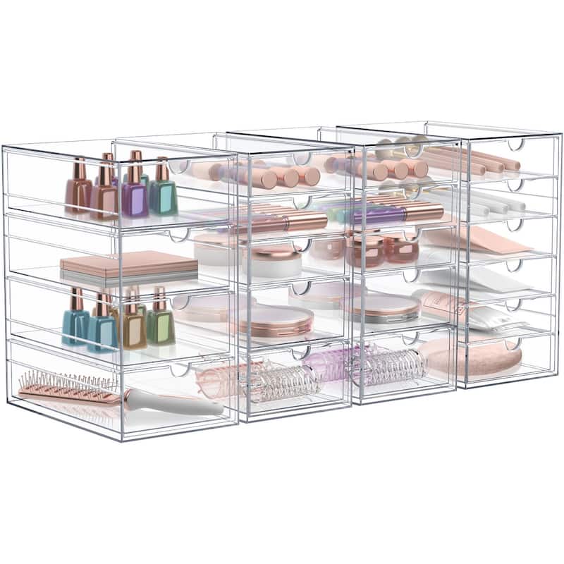 Sorbus Acrylic Cosmetic Makeup Organizer 20 Drawers Clear Stackable Storage Bins For Jewelry And Office Supplies Organizer- 4Pc