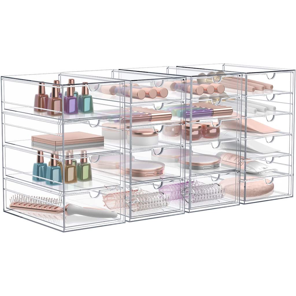Sorbus Acrylic Cosmetic Makeup Organizer 20 Drawers Clear Stackable Storage Bins For Jewelry And Office Supplies Organizer- 4Pc