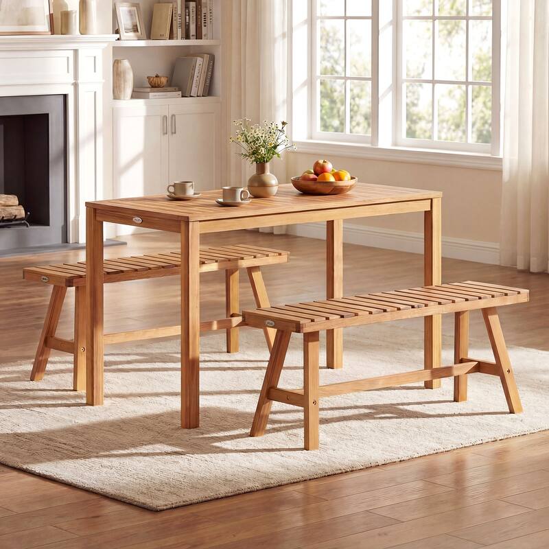 Gymax Outdoor Acacia Wood Dining Table w/Slatted Tabletop for Garden