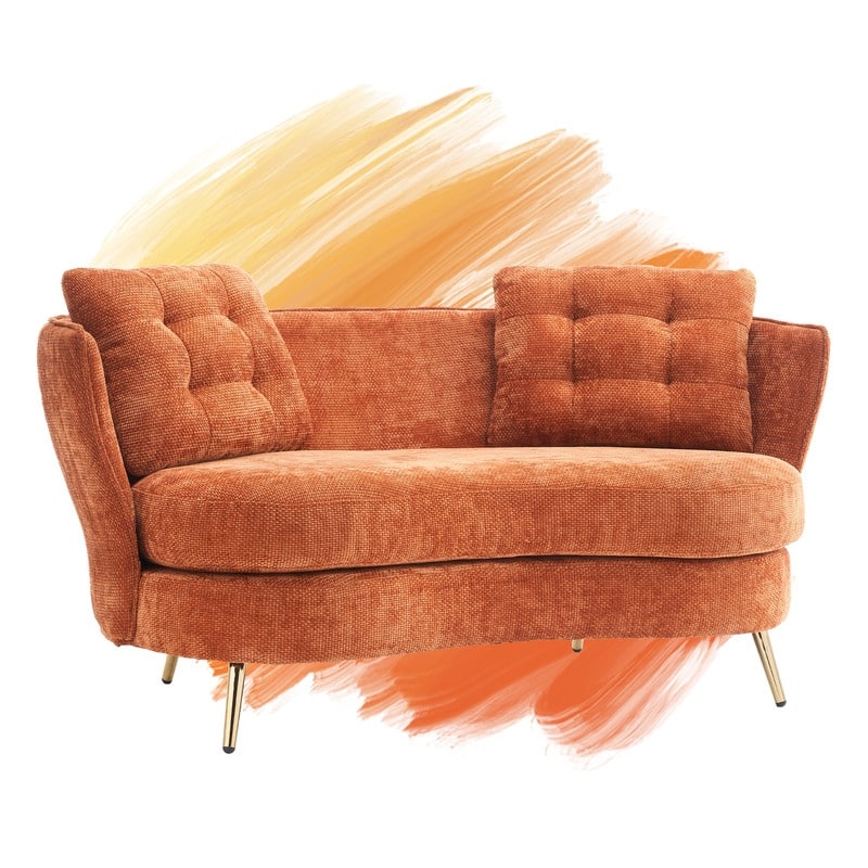 Upholstered Couch with Golden Metal Legs Club Loveseat Sofa for Living Reading Room ,Bedroom ,Apartment, Small Space Dorm - Orange