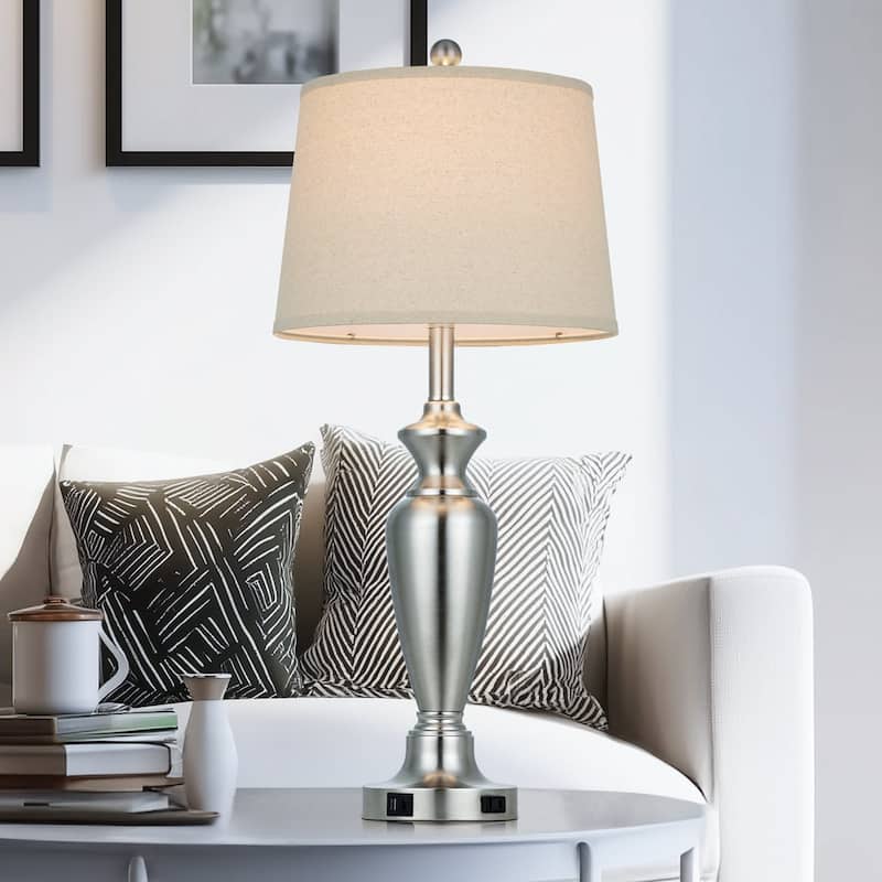 Set of 2 Modern 27.5-Inch Table Lamps with USB & Type-C Ports and 3-Level Touch Control - 13'' x 13'' x 30''