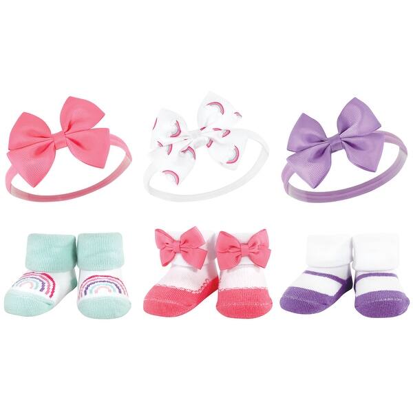 slide 1 of 1, Hudson Baby Infant Girls Headband and Socks Giftset, Purple Rainbow, One Size - Purple Rainbow Purple Rainbow - One Size