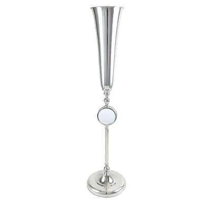 Silver Metal Flute Trumpet Tabletop Flower Vase Decorative Centerpiece with Mirror 36in