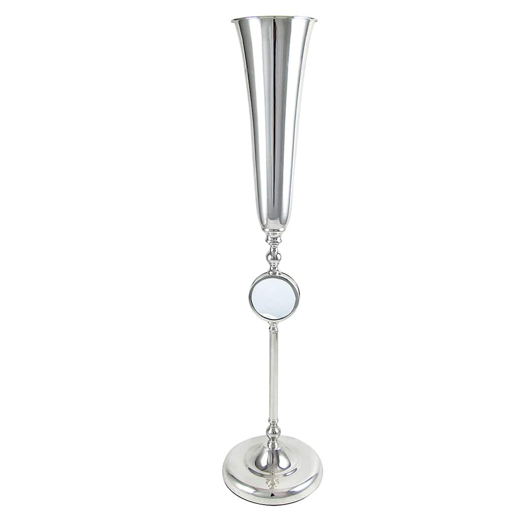 Silver Metal Flute Trumpet Tabletop Flower Vase Decorative Centerpiece with Mirror 36in