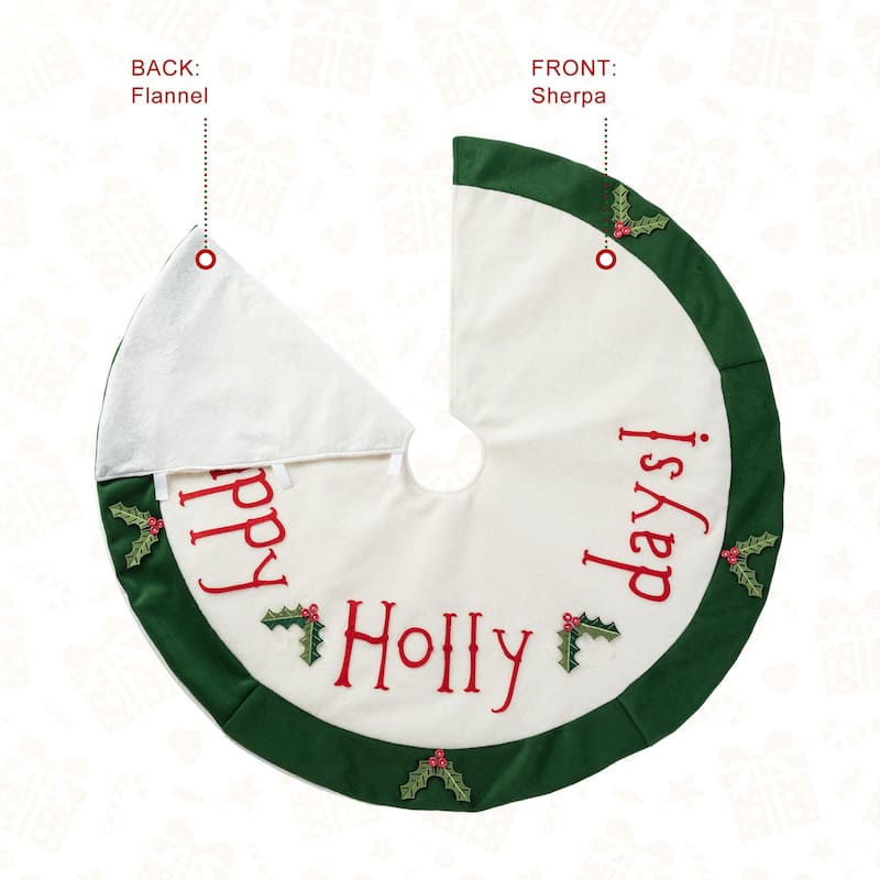 Glitzhome 48"D Traditional Dachshund Happy Holly Days Christmas Tree Skirt With Border