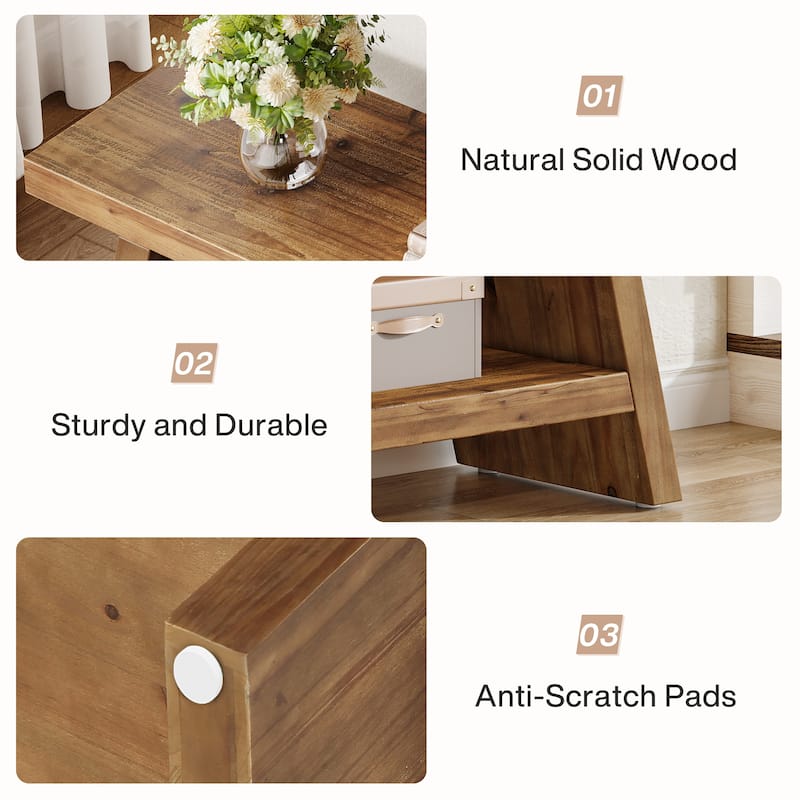 Solid Wood Entryway Bench, 2-Tier Shoe Bench with Open Shelves