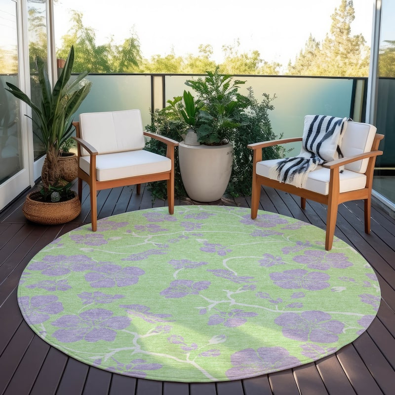 Machine Washable Indoor/ Outdoor Floral Zen Chantille Rug